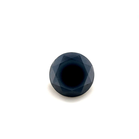 A 4.26 carat round, faceted Premium Black Diamond (10.35 x 10.36 x 5.93 mm) is centered on a plain white background, viewed from above.