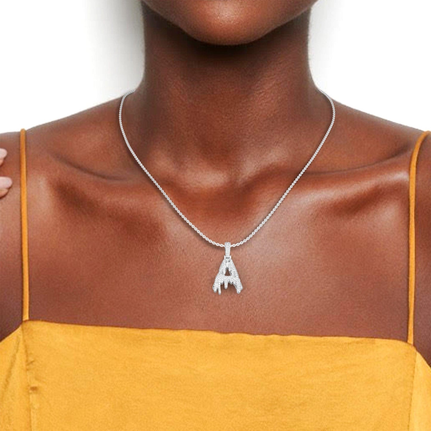 A Initial Dripping Diamond Pendant Necklace - Asher