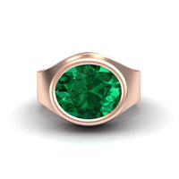 4.59-carat Lab Grown Emerald Bezel Set Solitaire Ring in 14K Rose gold, Ada style, front view