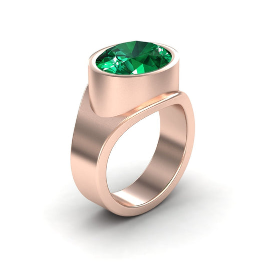 4.59-carat Lab Grown Emerald Bezel Set Solitaire Ring in 14K Rose gold, Ada style, side view
