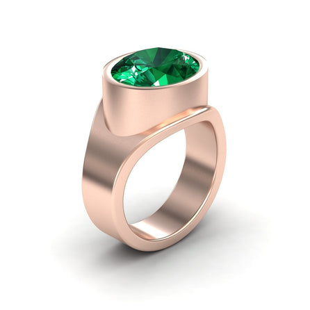 4.59-carat Lab Grown Emerald Bezel Set Solitaire Ring in 14K Rose gold, Ada style, side view
