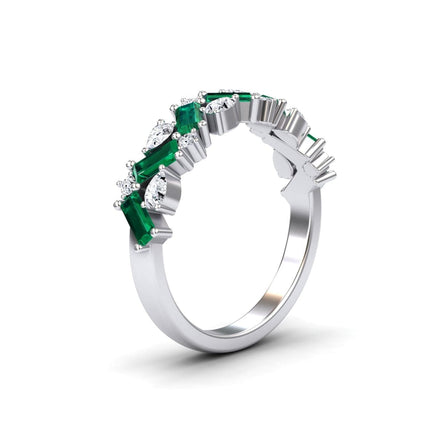 0.91 carat Emerald & Diamond Zigzag Eternity Band in 18K White gold, Aimee style, side view