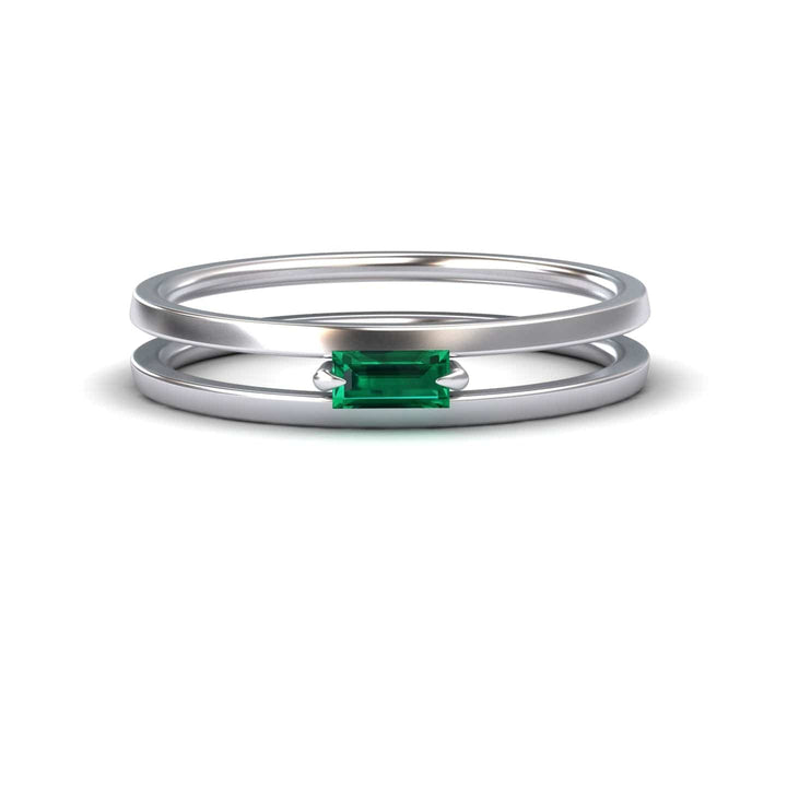0.13-carat Emerald Minimalist Double Band Ring in 14K White gold, Alia style, front view