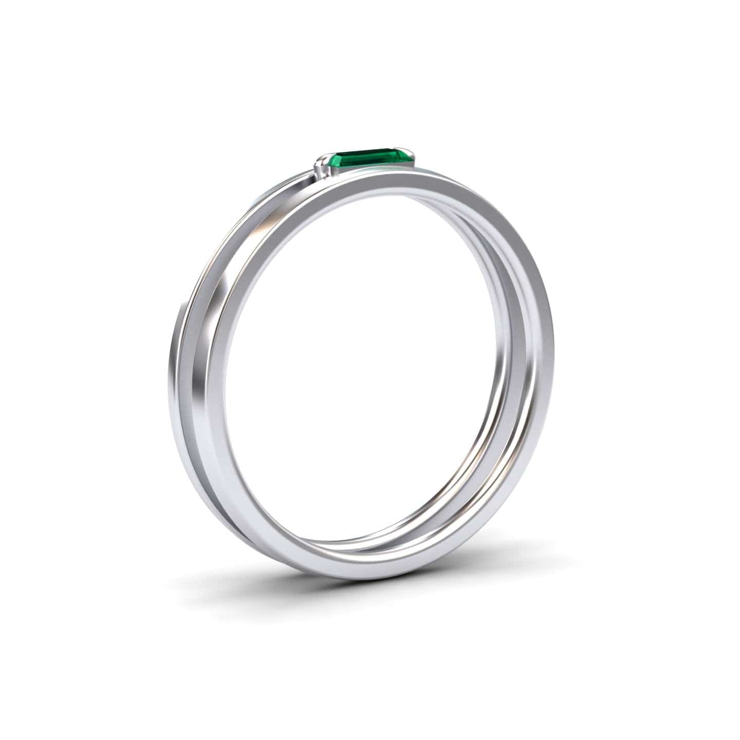 0.13-carat Emerald Minimalist Double Band Ring in 14K White gold, Alia style, side view