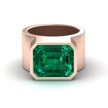 5.28-carat Lab Grown Emerald Statement Ring in 14K Rose gold, Aparna style, front view
