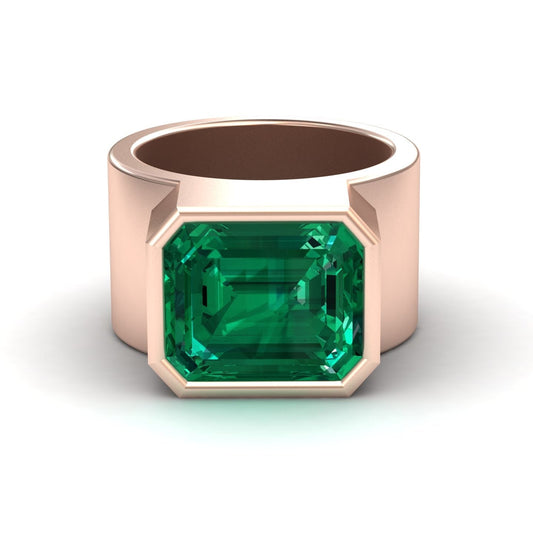 5.28-carat Lab Grown Emerald Statement Ring in 14K Rose gold, Aparna style, front view