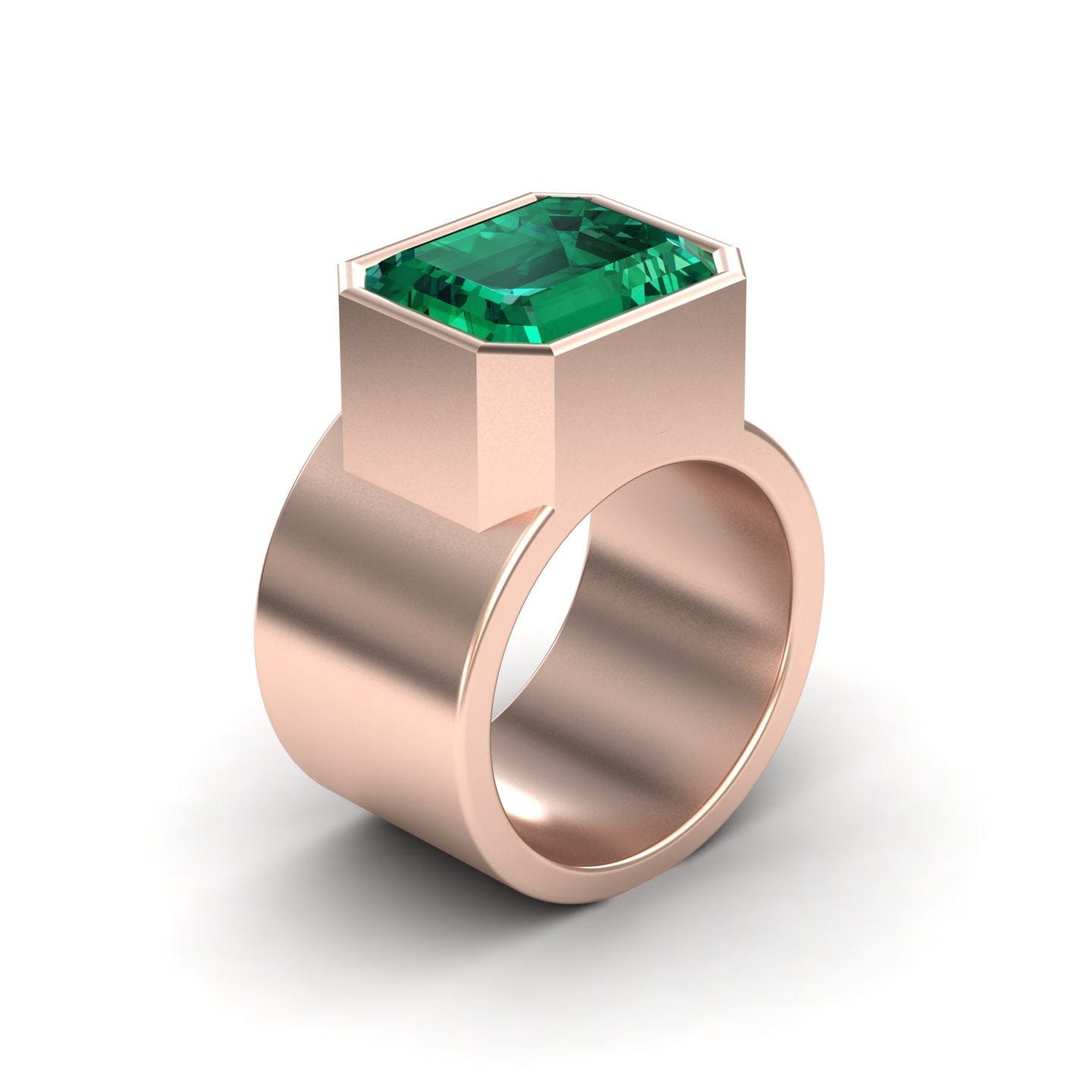 5.28-carat Lab Grown Emerald Statement Ring in 14K Rose gold, Aparna style, side view
