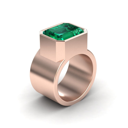5.28-carat Lab Grown Emerald Statement Ring in 14K Rose gold, Aparna style, side view