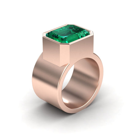 5.28-carat Lab Grown Emerald Statement Ring in 14K Rose gold, Aparna style, side view