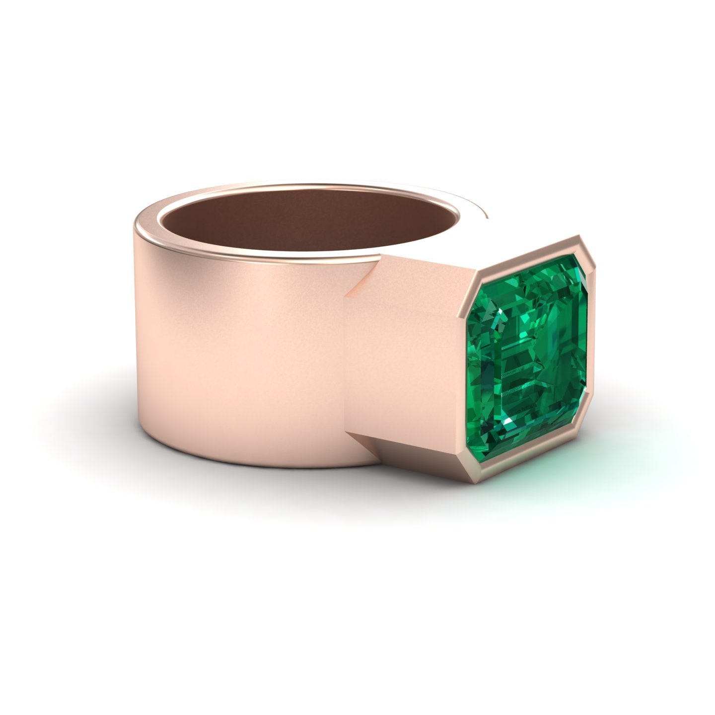 5.28-carat Lab Grown Emerald Statement Ring in 14K Rose gold, Aparna style, slant view