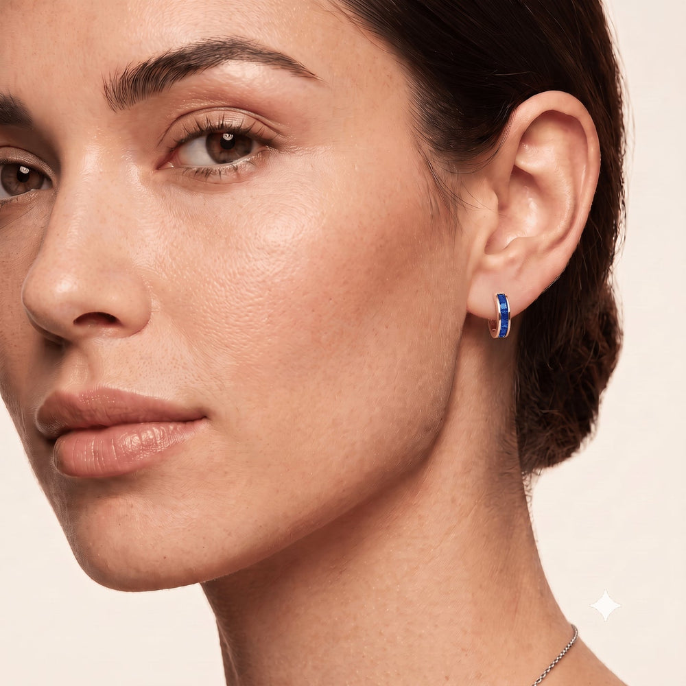 Lab Grown Blue Sapphire Channel-Set Baguette Hoop Earrings - Vera