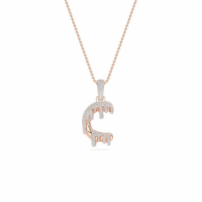 C Initial Dripping Diamond Pendant Necklace