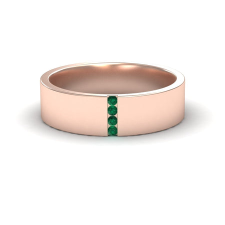 0.04-carat Men's 5.5mm Emerald Wedding Ring in 14K Rose gold, Chase style, front view