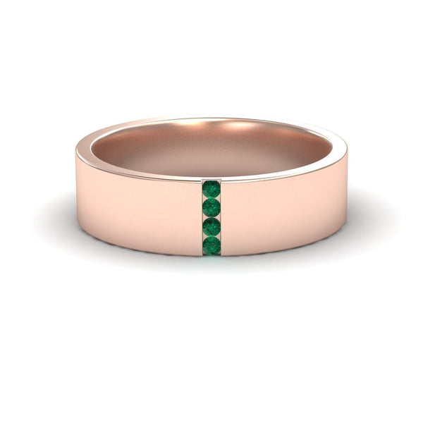 0.04-carat Men's 5.5mm Emerald Wedding Ring in 14K Rose gold, Chase style, front view