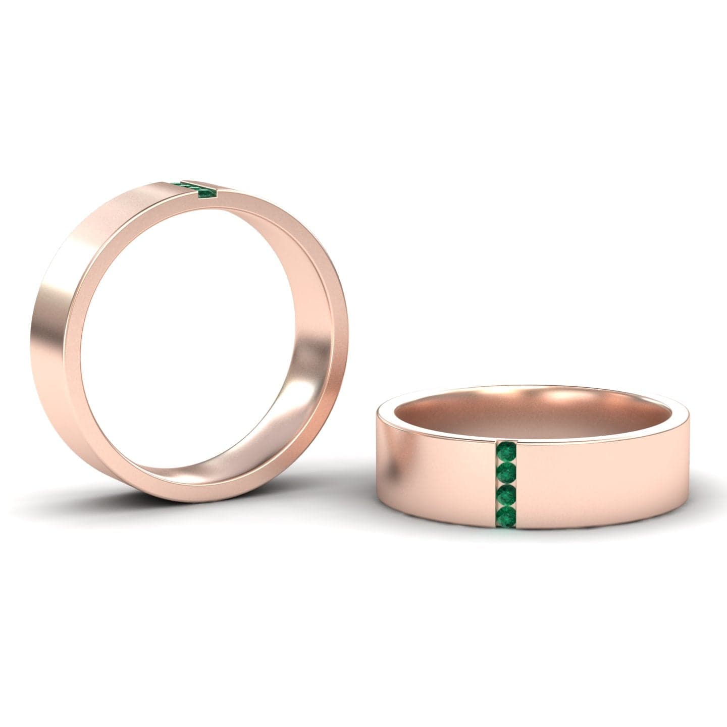 0.04-carat Men's 5.5mm Emerald Wedding Ring in 14K Rose gold, Chase style, side slant view