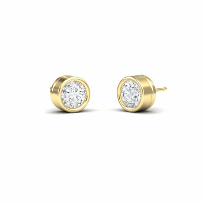 White Diamond 8.6mm Classic Bezel Set Stud Earrings