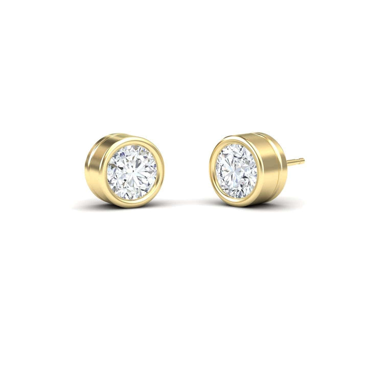White Diamond 7.9mm Classic Bezel Set Stud Earrings - Ishanvi