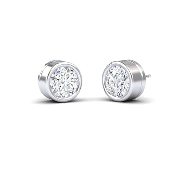 White Diamond 9.9mm Classic Bezel Set Stud Earrings - Ishanvi