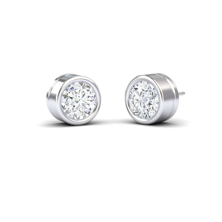 Ishanvi 3.0 ct.tw. Round White Diamond Classic Bezel Set Stud Earrings