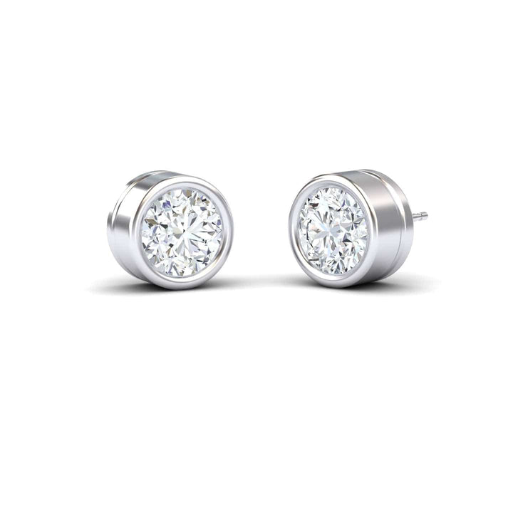 Ishanvi 3.0 ct.tw. Round White Diamond Classic Bezel Set Stud Earrings