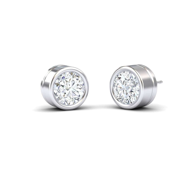 Ishanvi 3.0 ct.tw. Round White Diamond Classic Bezel Set Stud Earrings