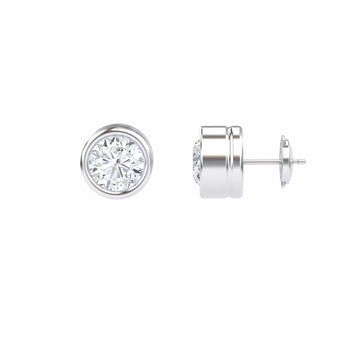 White Diamond 9.9mm Classic Bezel Set Stud Earrings - Ishanvi