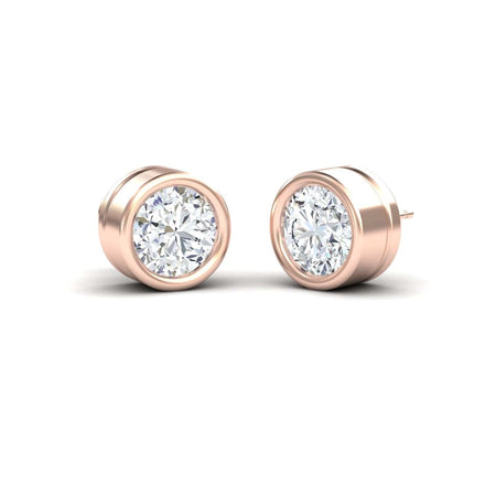 White Diamond 8mm Classic Bezel Set Stud Earrings - Ishanvi