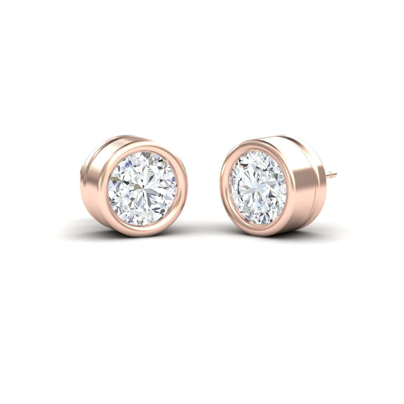 White Diamond 8mm Classic Bezel Set Stud Earrings - Ishanvi