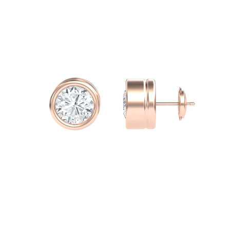 White Diamond 8mm Classic Bezel Set Stud Earrings - Ishanvi