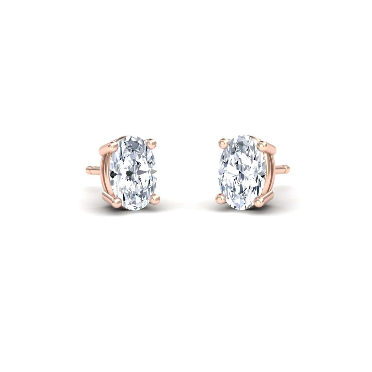 White Diamond 6x4mm Classic Four-Prong Stud Earrings - Lainey