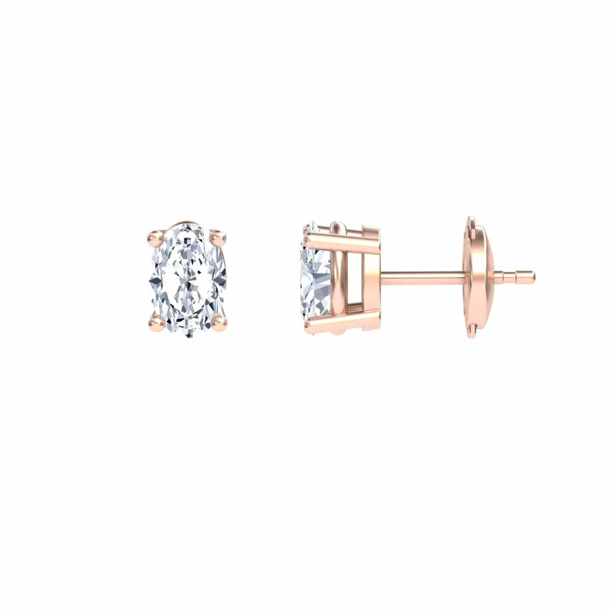 White Diamond 6x4mm Classic Four-Prong Stud Earrings - Lainey