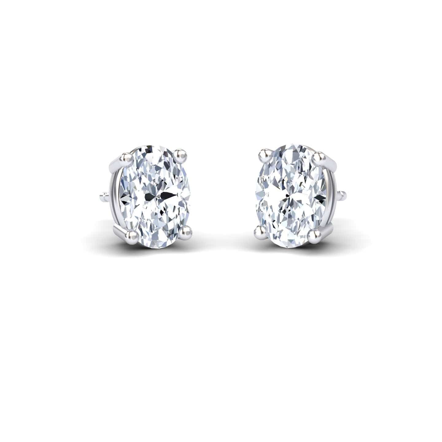 White Diamond 7x5mm Classic Four-Prong Stud Earrings - Lainey