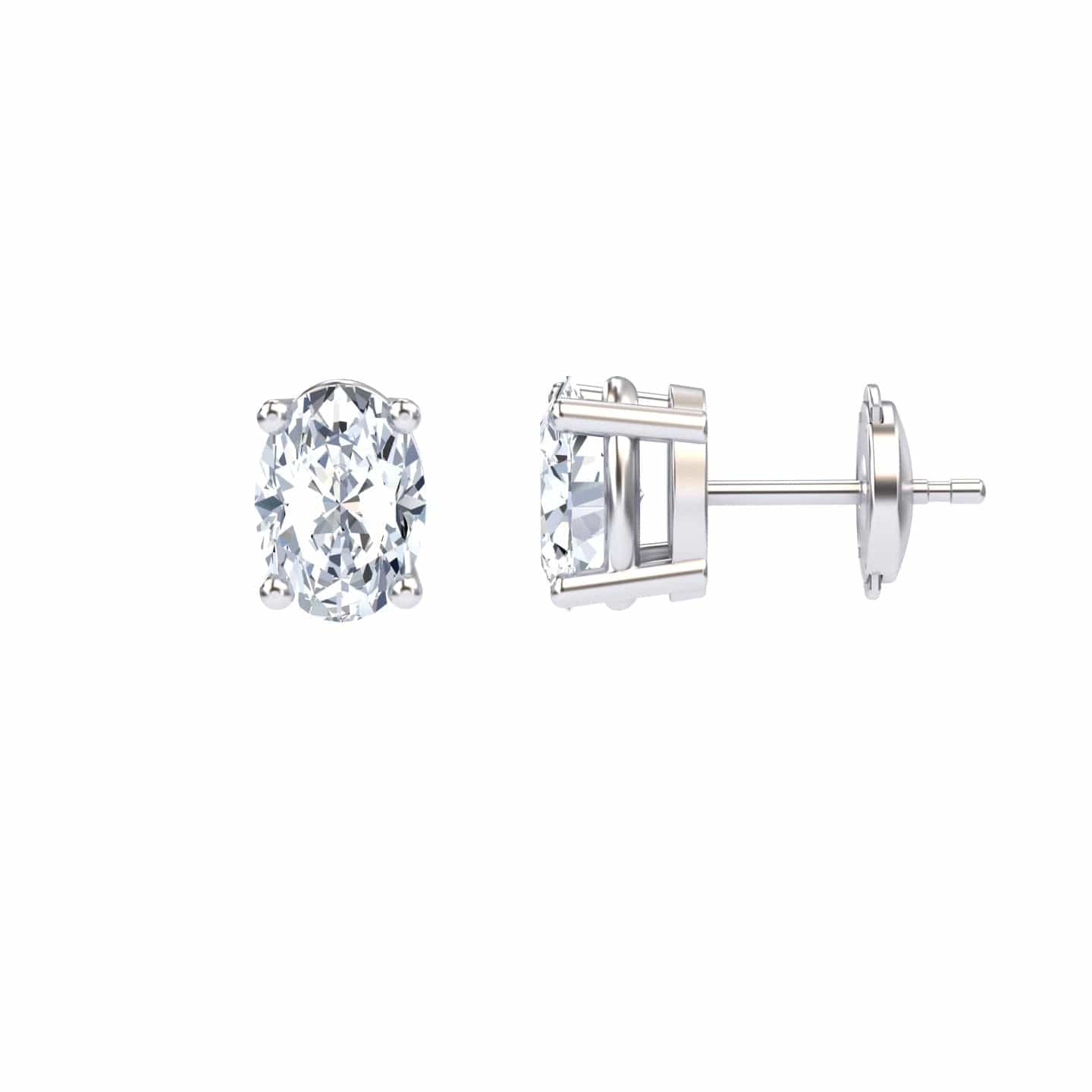 White Diamond 7x5mm Classic Four-Prong Stud Earrings - Lainey