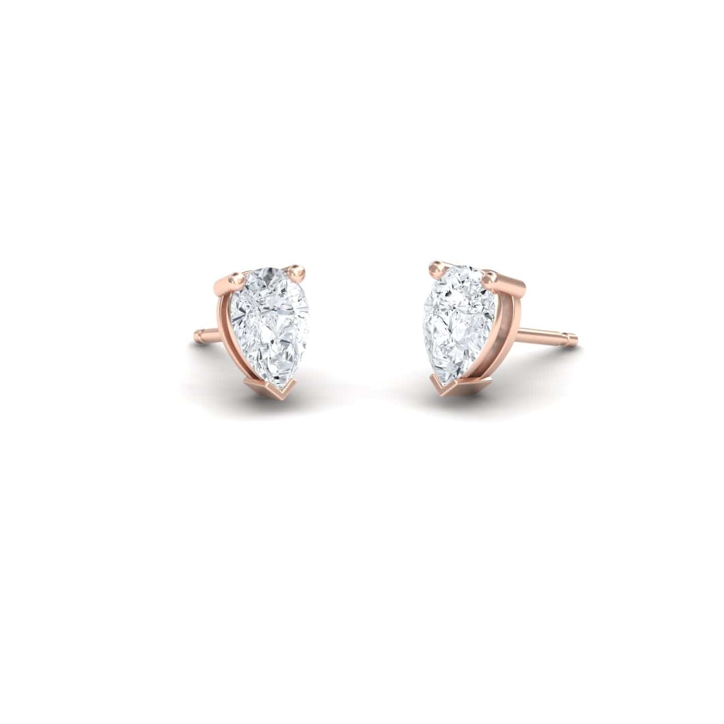 White Diamond 6x4mm Three-Prong Martini Stud Earrings - Anvika