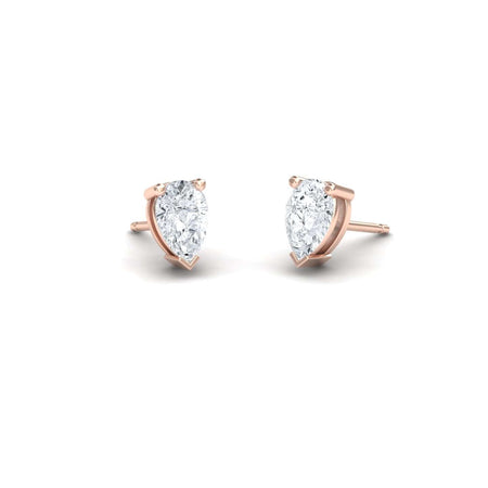 White Diamond 6x4mm Three-Prong Martini Stud Earrings - Anvika