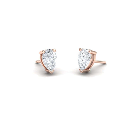 White Diamond 6x4mm Three-Prong Martini Stud Earrings - Anvika
