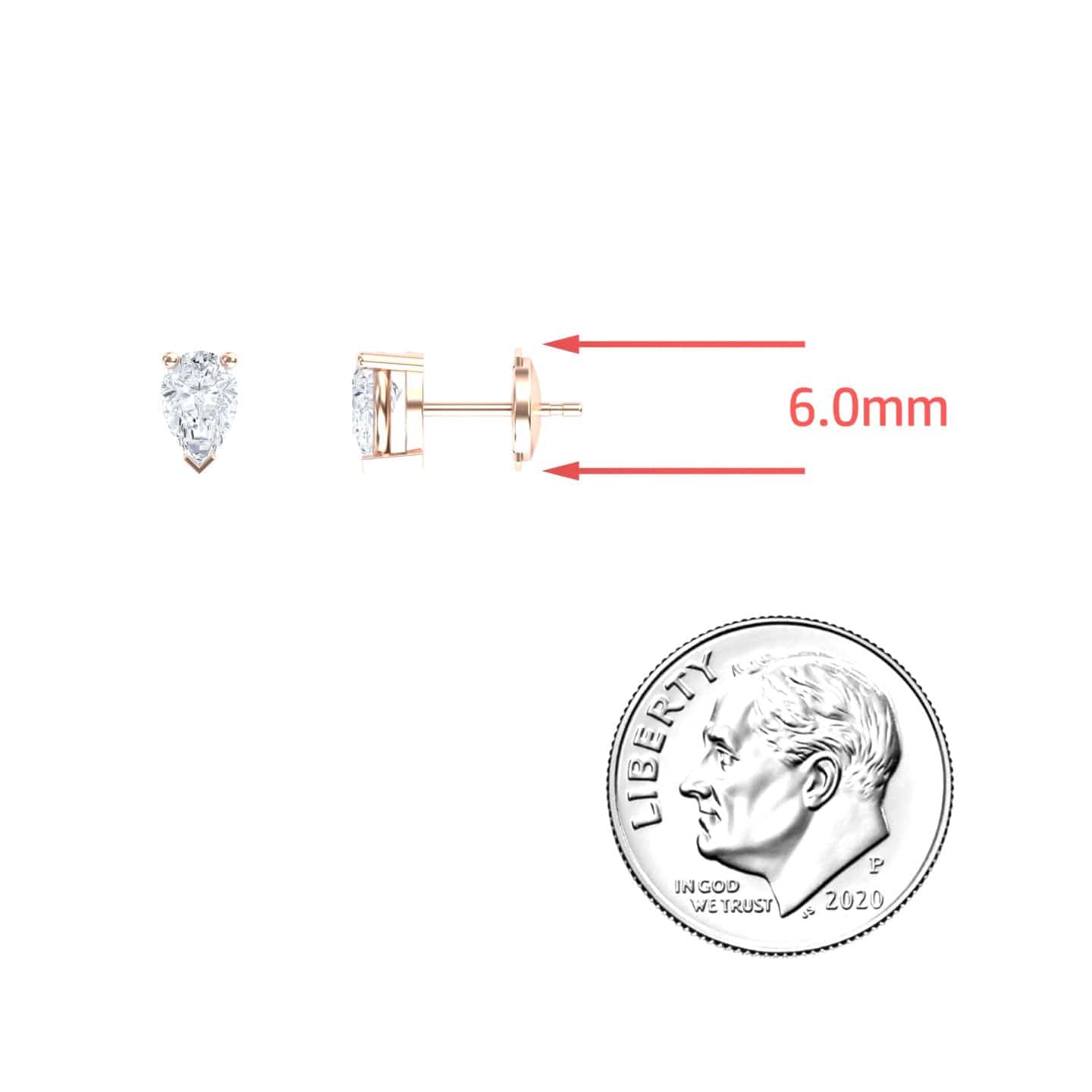 White Diamond 6x4mm Three-Prong Martini Stud Earrings - Anvika