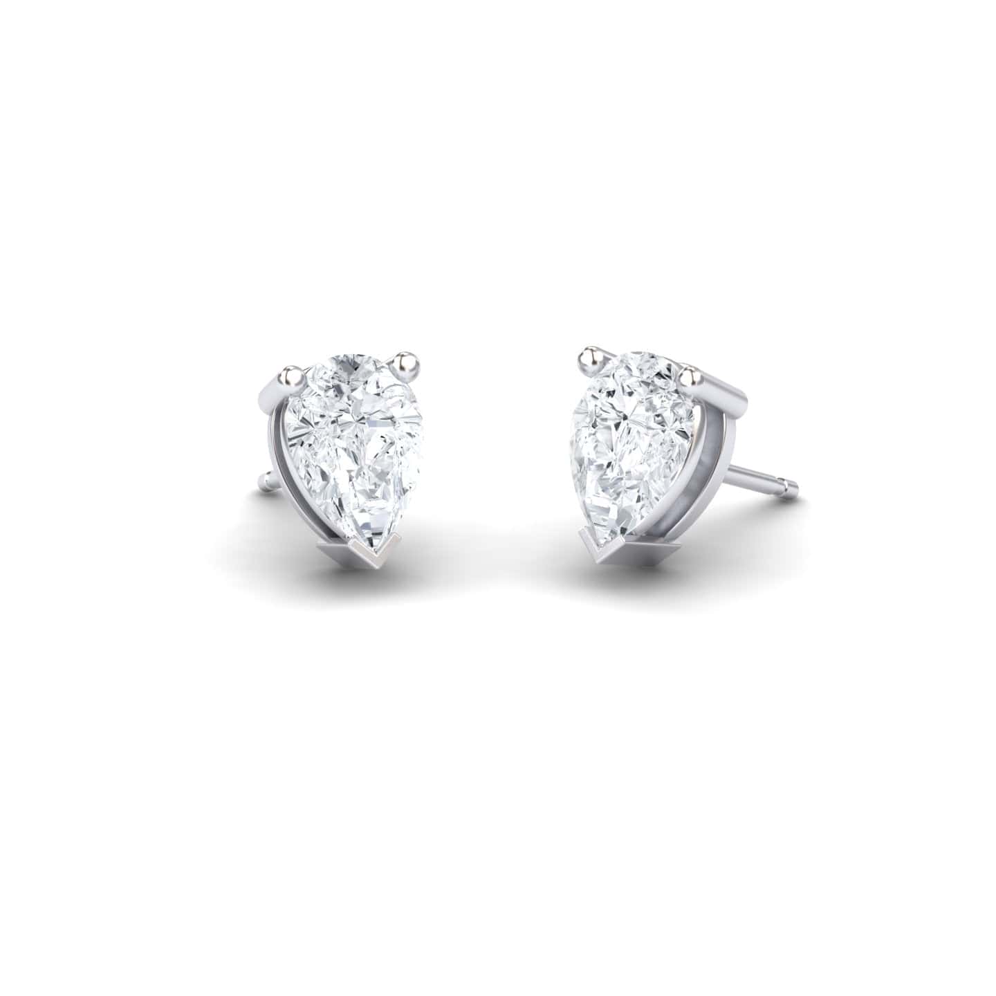 White Diamond 7x5mm Three-Prong Martini Stud Earrings - Anvika