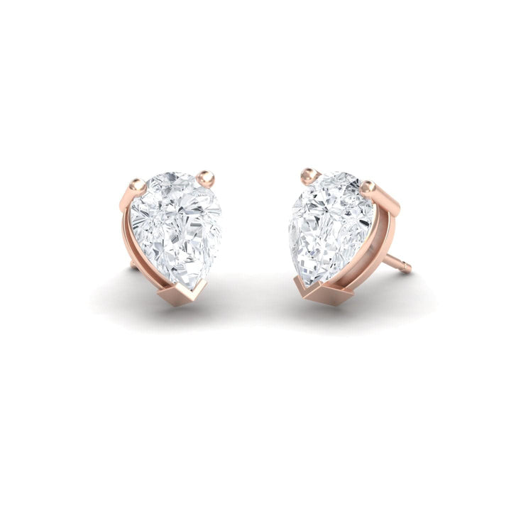 White Diamond 8.5x6.5mm Three-Prong Martini Stud Earrings - Anvika