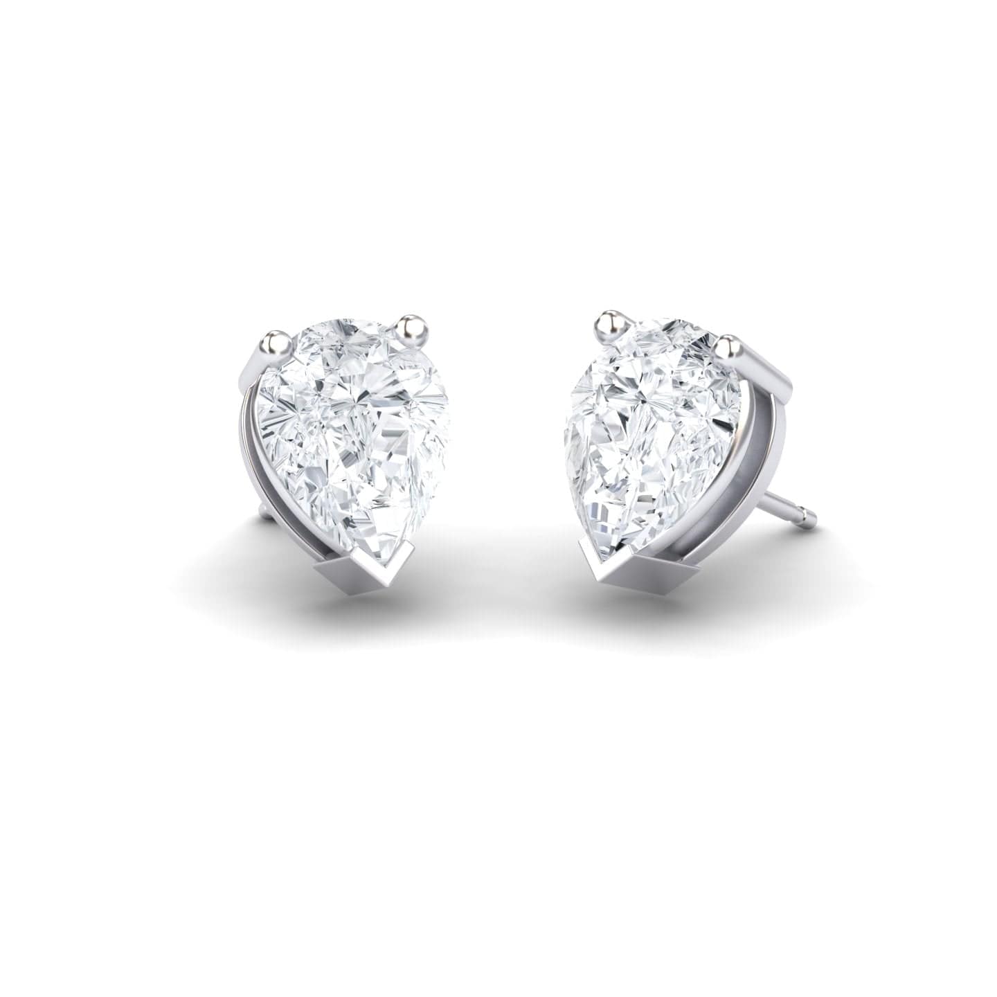 White Diamond 9x7mm Three-Prong Martini Stud Earrings - Anvika