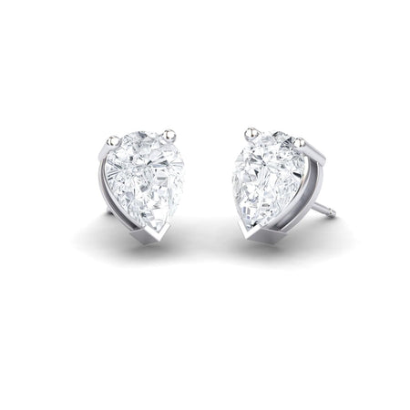 White Diamond 9x7mm Three-Prong Martini Stud Earrings - Anvika