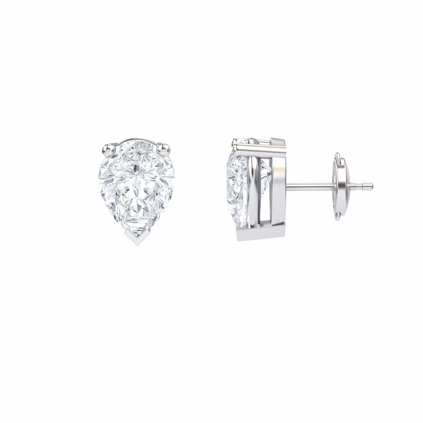 White Diamond 9x7mm Three-Prong Martini Stud Earrings - Anvika
