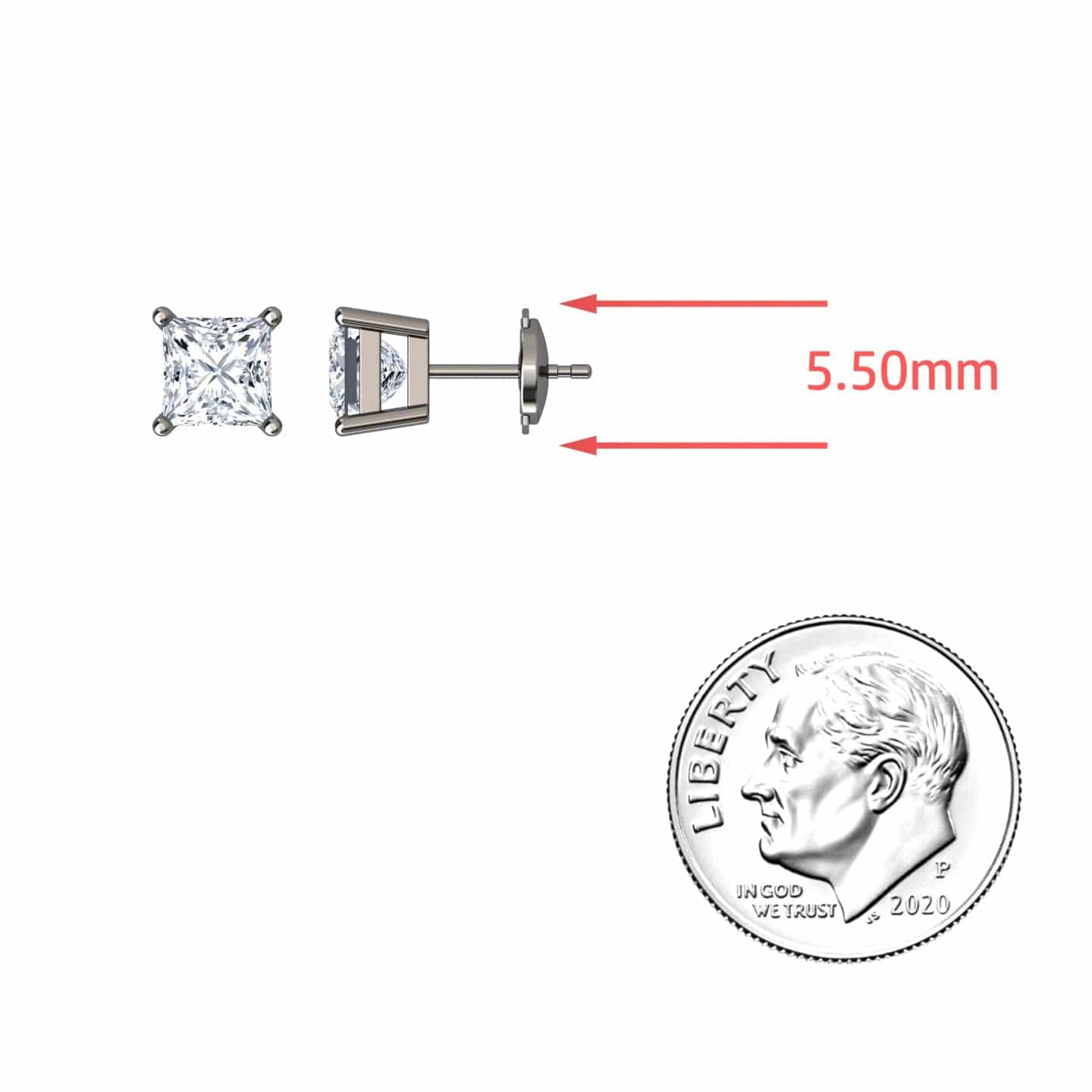 White Diamond 5.5mm Stud Earrings - Carina