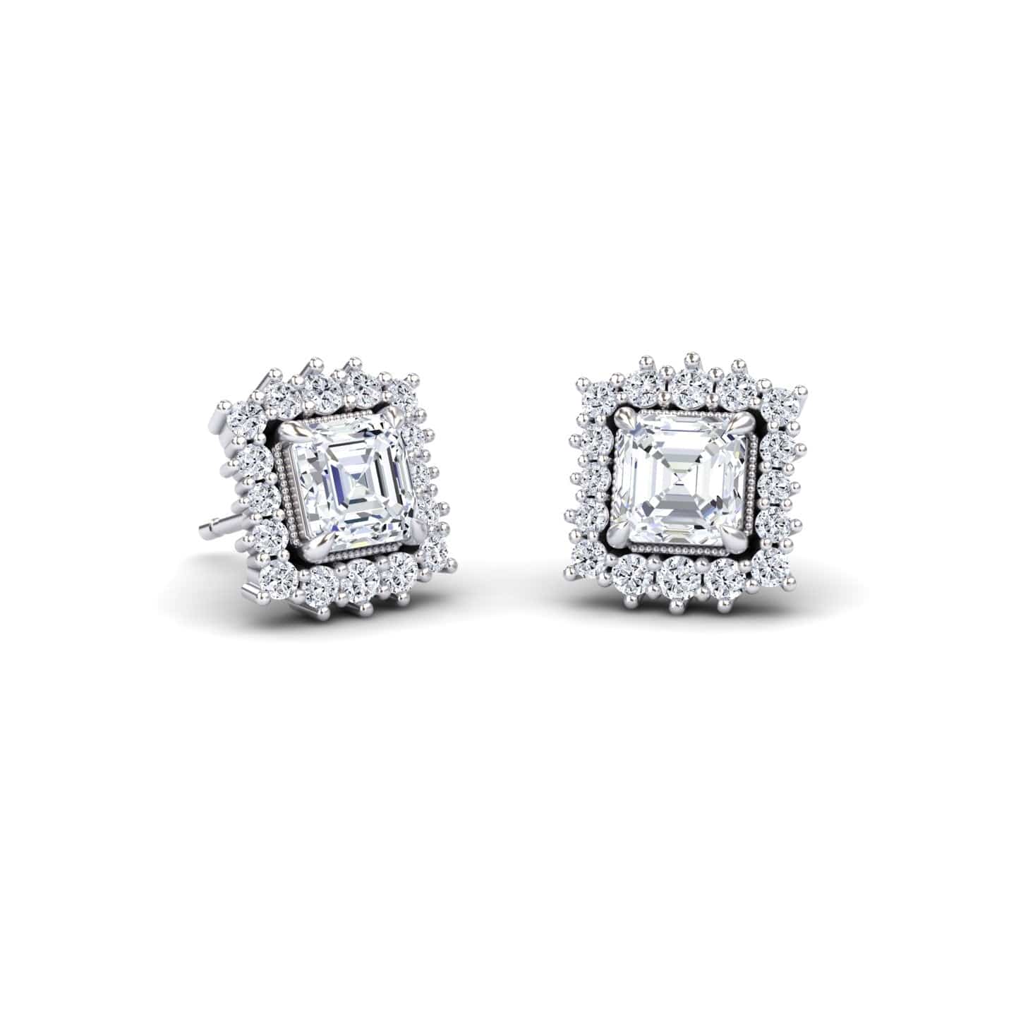 White Diamond Four Prong Halo Earrings - Solveig
