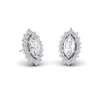 White Diamond Halo Stud Earrings