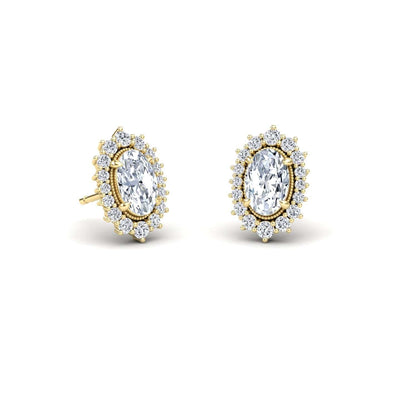 White Diamond Halo Stud Earrings