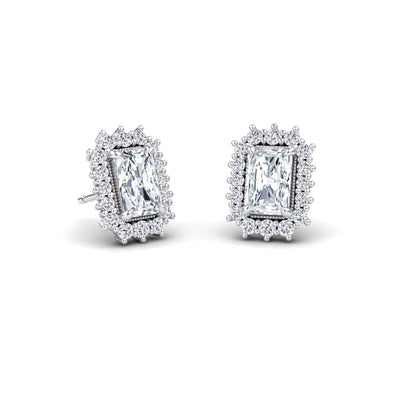 White Diamond Halo Stud Earrings