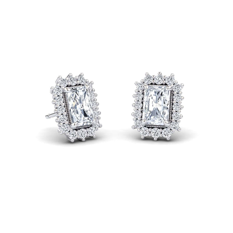 White Diamond Halo Stud Earrings - Zella