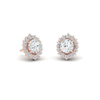 White Diamond Halo Stud Earrings