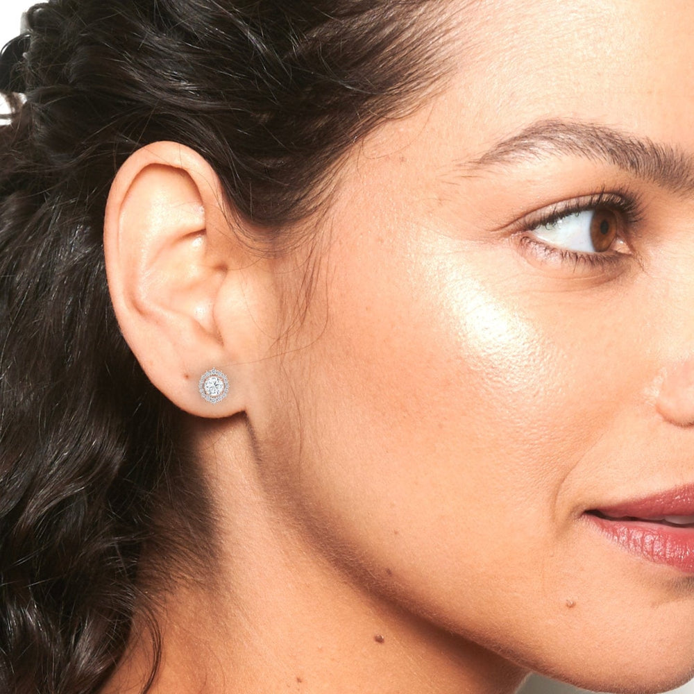 White Diamond Halo Stud Earrings - Calliope